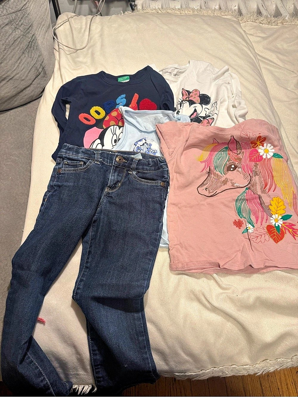 Various Girls 5T Disney & Place Outfit Set Blue & Pink